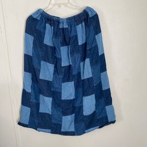 Patchwork Denim Skirt - Blue